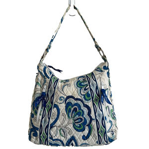 Vera Bradley Mediterranean White Lisa B Single Strap Cotton Hobo Shoulder Bag